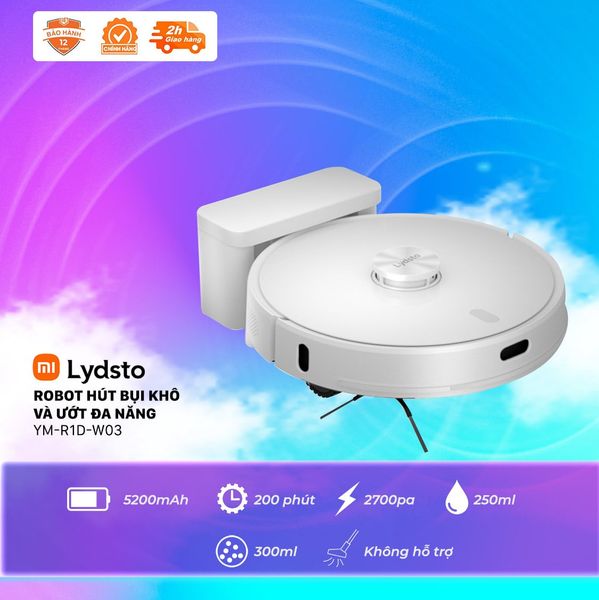 Robot hút bụi khô và ướt đa năng Lydsto-YM-R1D-W03/B03 tự động sạc, cảm biến tránh rơi