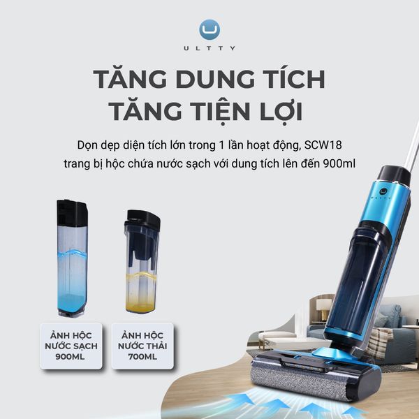 Máy Lau Nhà Hút Bụi Thông Minh U Ultty SCW18 - Lực hút 16K Pa, khử khuẩn UV LED
