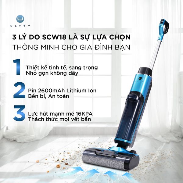 Máy Lau Nhà Hút Bụi Thông Minh U Ultty SCW18 - Lực hút 16K Pa, khử khuẩn UV LED