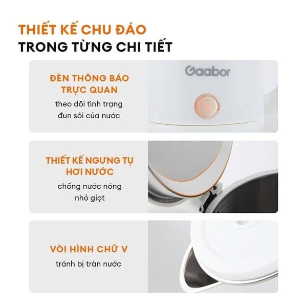 Bình đun nước siêu tốc GAABOR EK20M-WH02A, EK-20M01A, dung tích 2 lít