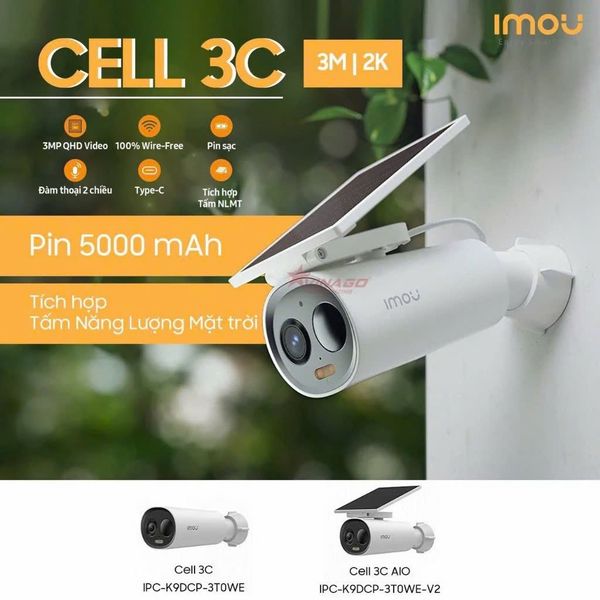 Camera IP Wifi ngoài trời IMOU Cell 3C AIO IPC-K9DCP-3T0WE-V2, Camera Dùng Pin Tích Hợp Tấm Sạc
