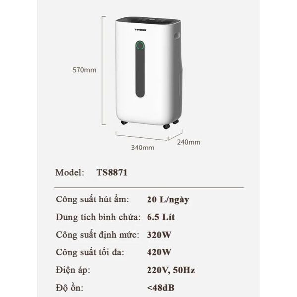 Máy hút ẩm và lọc không khí Tiross TS8871-20 lít, Tiross TS886-12 lít