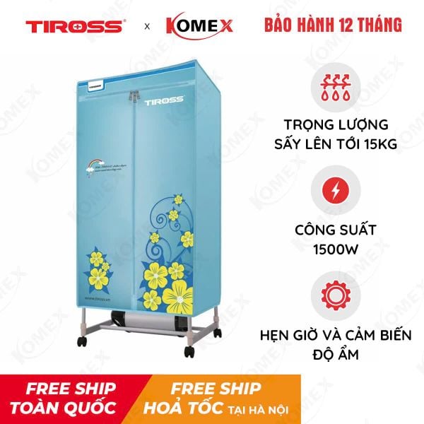 Tủ sấy quần áo Tiross TS-882 dạng tủ có điều khiển, cảm ứng tự ngắt, 1500W