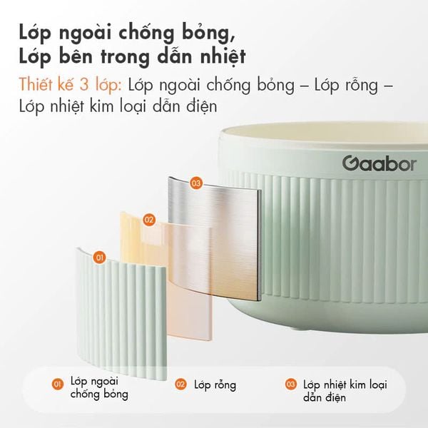 Nồi nấu điện đa năng GAABOR EC-20M01A, dung tích 2 lít, 600W, vân đá chống dính kèm xửng hấp