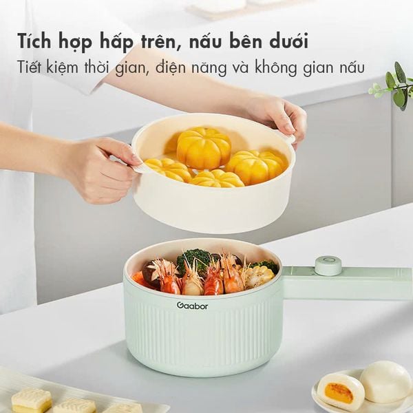 Nồi nấu điện đa năng GAABOR EC-20M01A, dung tích 2 lít, 600W, vân đá chống dính kèm xửng hấp