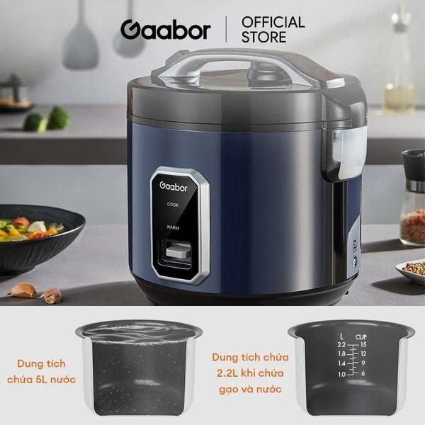 Nồi cơm điện nắp gài Gaabor RC50M-BE01A 2.2L, phù hợp gia đình đông người.