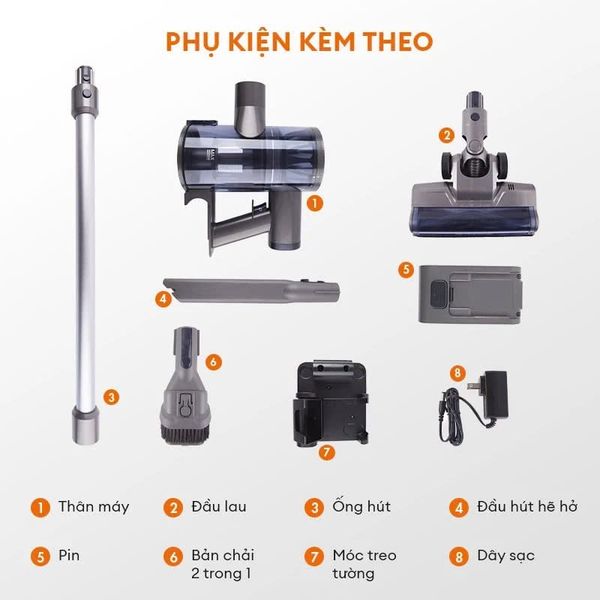 Máy hút bụi Gaabor VCL10E-BK01A dòng DEEP SEA cao cấp, pin Lithium tháo rời có đèn LED