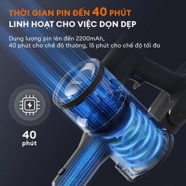 Máy hút bụi Gaabor VCL10E-BK01A dòng DEEP SEA cao cấp, pin Lithium tháo rời có đèn LED