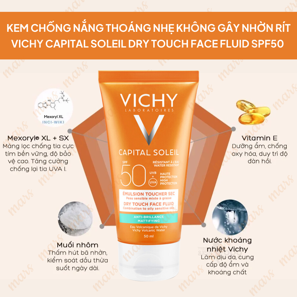  Kem Chống Nắng Cho Da Dầu, Không Nhờn Rít Vichy Capital Soleil Dry Touch SPF50+ 50ml 