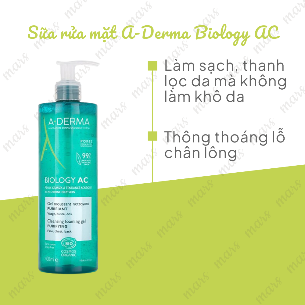  Sữa Rửa Mặt A-Derma Biology AC Gel Moussant Nettoyant Purifiant 400ml 