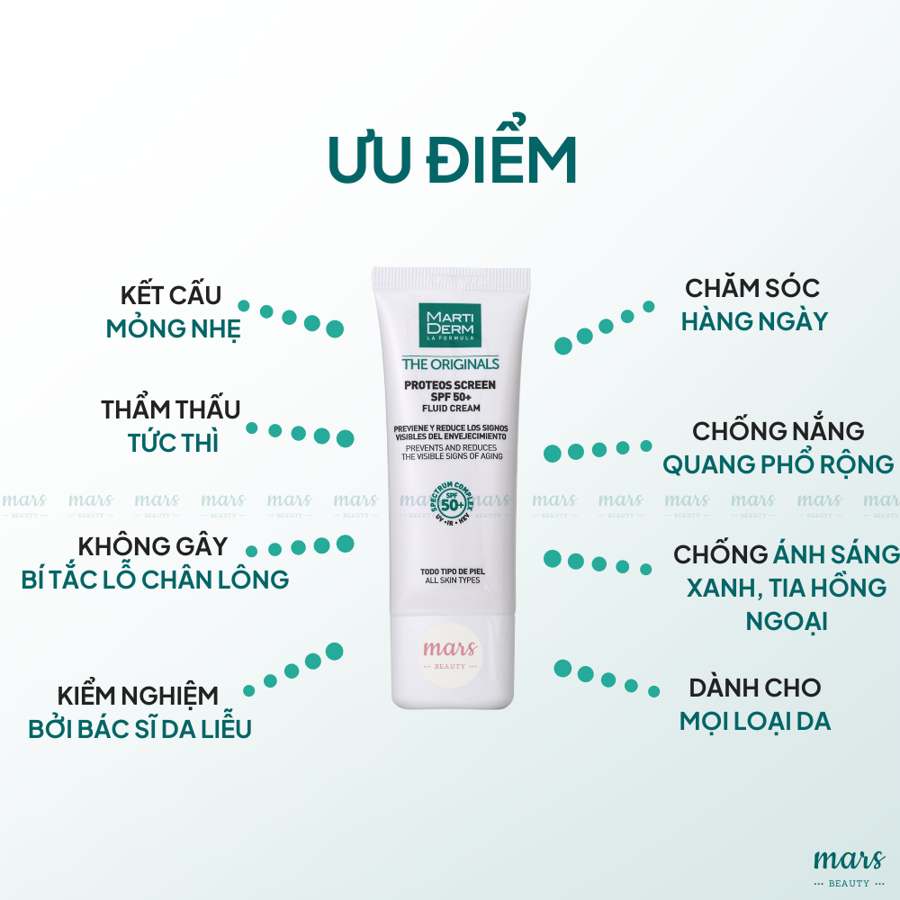  Kem Chống Nắng Phổ Rộng Toàn Diện Ngừa Lão Hóa MartiDerm The Originals Proteos Screen SPF50+ Fluid Cream - Hàng công ty 