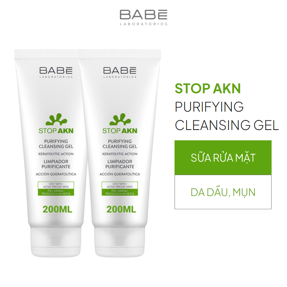  Sữa Rửa Mặt Babe Stop AKN Purifying Cleansing Gel Cho Da Dầu Mụn 