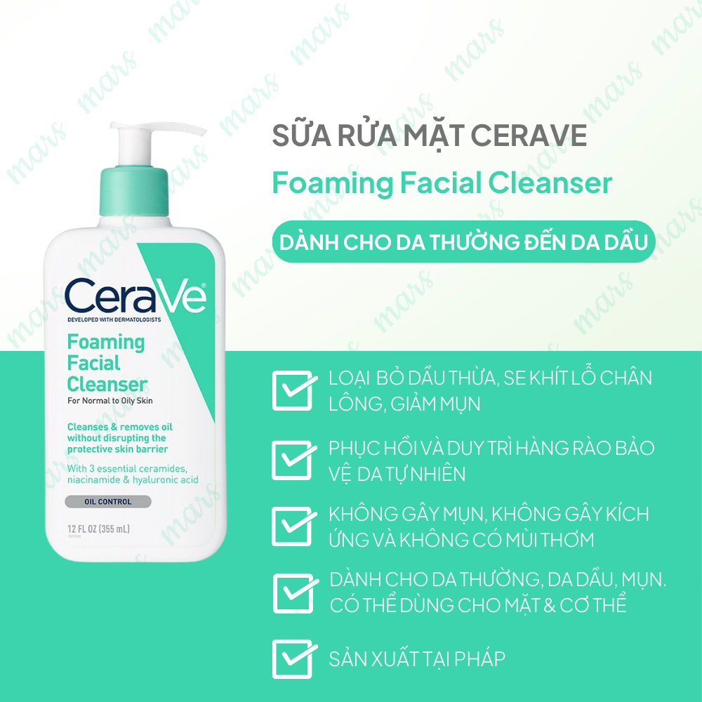  Sữa Rửa Mặt CeraVe Foaming Cleanser Sạch Sâu Cho Da Thường Đến Da Dầu 