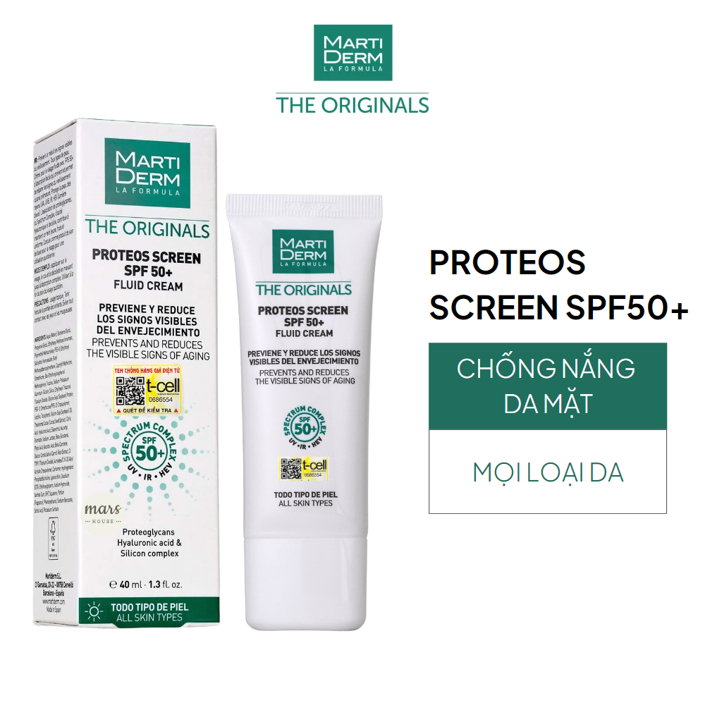  Kem Chống Nắng Phổ Rộng Toàn Diện Ngừa Lão Hóa MartiDerm The Originals Proteos Screen SPF50+ Fluid Cream - Hàng công ty 