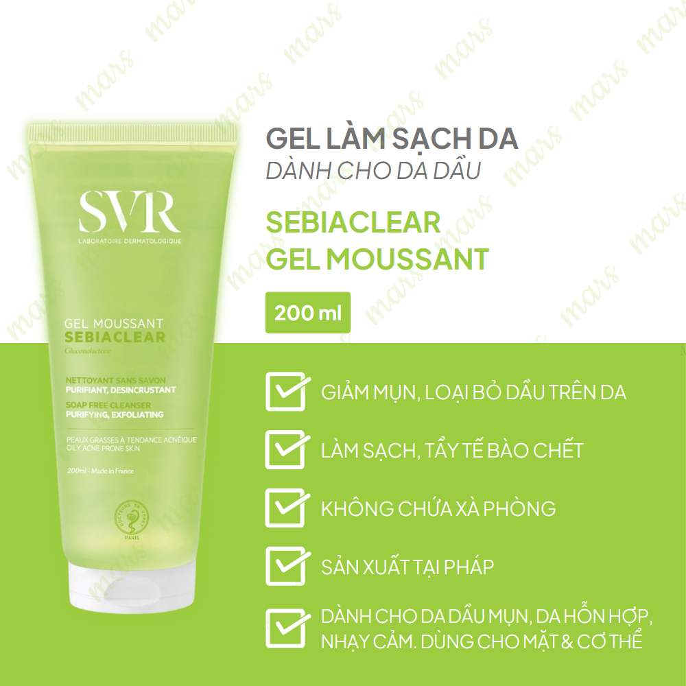  Gel Rửa Mặt SVR Sebiaclear Gel Moussant Không Chứa Xà Phòng Cho Da Dầu 