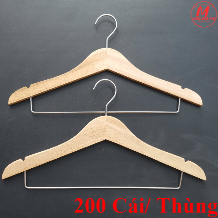  Móc treo quần áo gỗ thanh ngang inox 