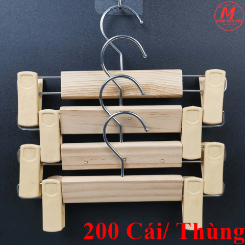  Móc gỗ trẻ em-[200c/thùng]-Móc gỗ kẹp quần dài 24cm 