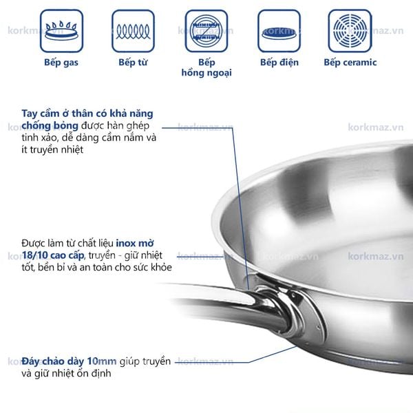  Chảo inox cao cấp Korkmaz Proline 24cm - A1153 