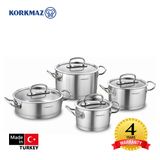  Bộ 4 nồi inox cao cấp Korkmaz Proline - A1147 nắp kính 