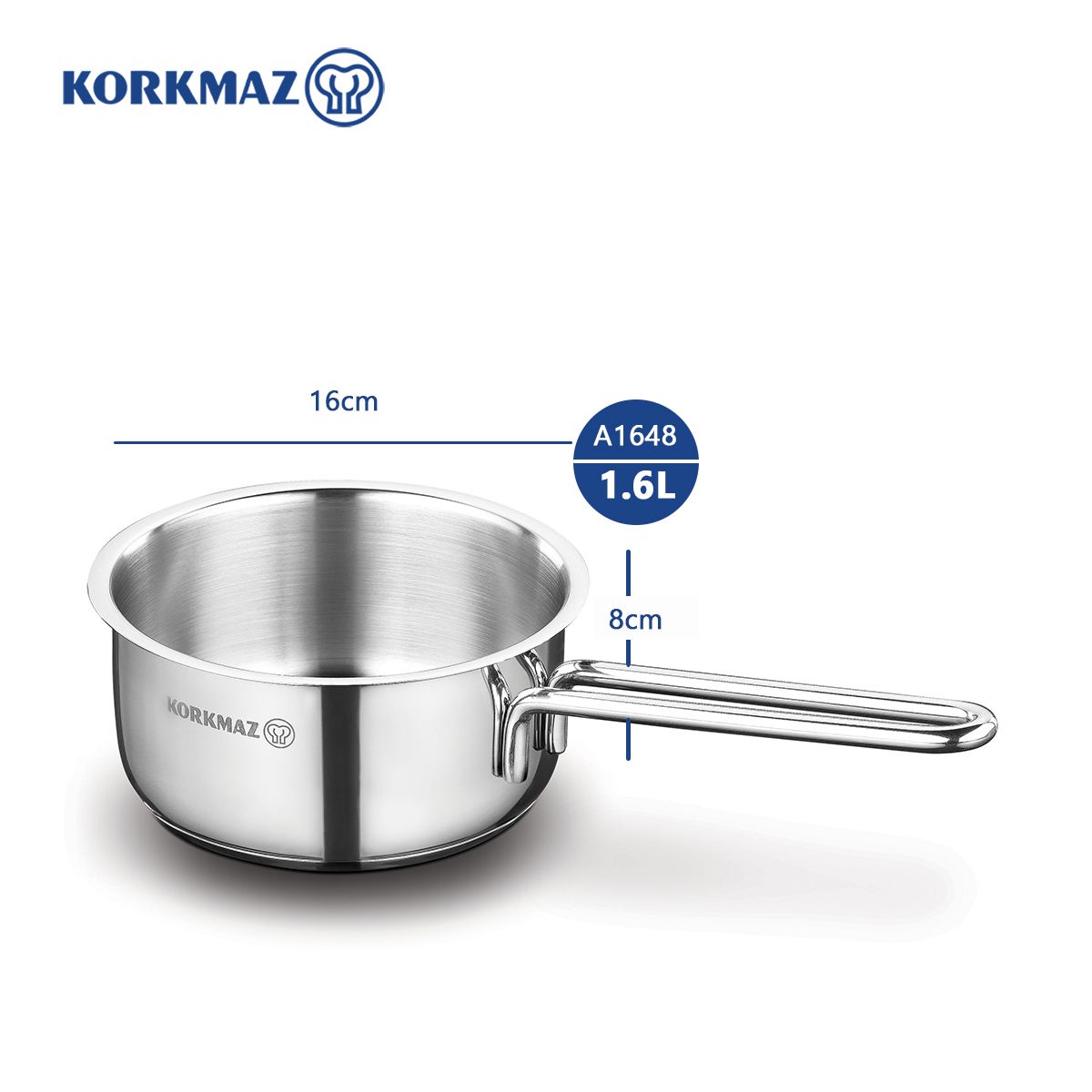  Quánh inox cao cấp Korkmaz Perla 1.6 lít có nắp - A1648 