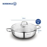  [GIẢM THÊM 10%-10DAAN3HM5DFVI] Nồi inox cao cấp thân thấp Korkmaz Perla 3 lít - A1658 