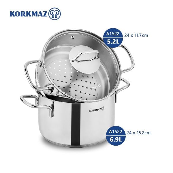  Bộ nồi xửng hấp inox cao cấp Korkmaz Perla 24cm - A1522 