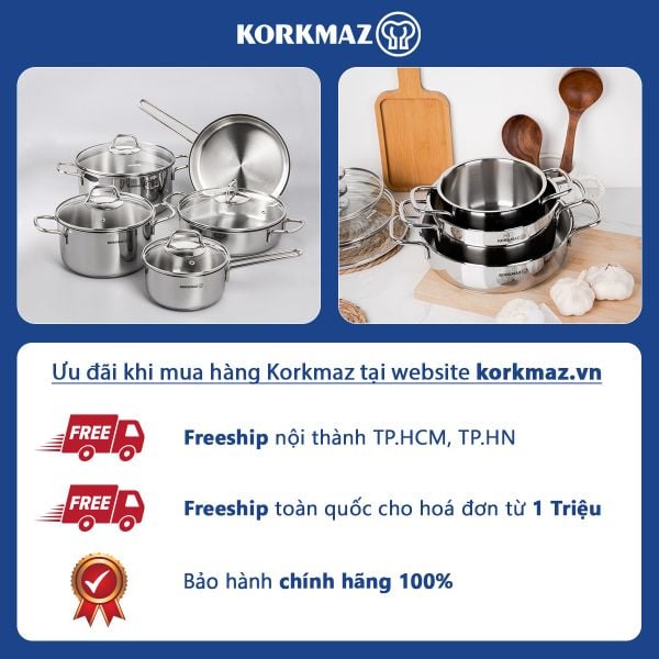  [GIẢM THÊM 10%-10DAAN3HM5DFVI] Bộ 4 nồi inox cao cấp Korkmaz Perla - A1606 