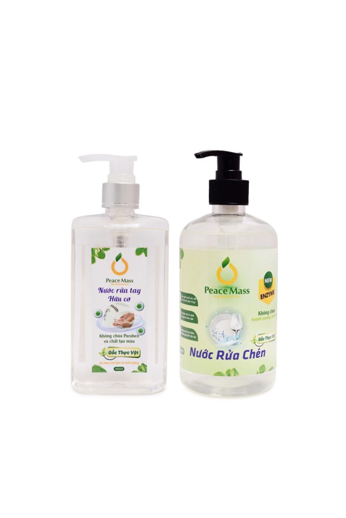  NRTC1 Combo Sản Phẩm Gốc Thực Vật Peace Mass Nước Rửa Tay 340ml + Nước Rửa Chén 500ml 