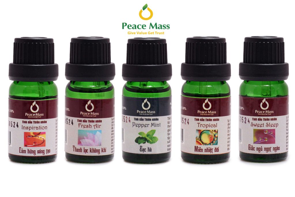  C1051 Combo Tinh Dầu Dùng Máy Peace Mass 10ml Cảm Hứng Sáng Tạo + Thanh Lọc Không Khí + Bạc Hà + Miền Nhiệt Đới + Giấc Ngủ Ngọt Ngào 