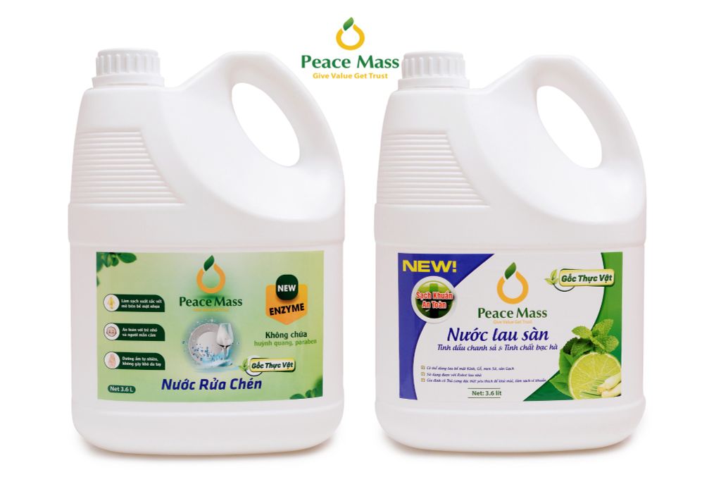  LSB3 Combo Sản Phẩm Gốc Thực Vật  Peace Mass Nước Lau Sàn TD Chanh Sả - Bạc Hà 3.6 l + Nước Rửa Chén 3.6 l 