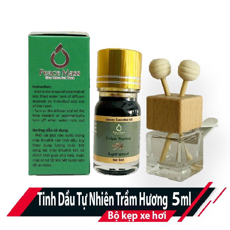  TD10ml-KX10 Combo Tinh Dầu Trầm Hương Peace Mass 5ml - Bộ Kẹp Xe Ô tô - Agarwood 