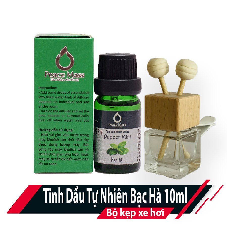  TD10ml-KX5 Combo Tinh Dầu Bạc Hà Peace Mass 10ml - Bộ Kẹp Xe Ô tô - Peppermint 