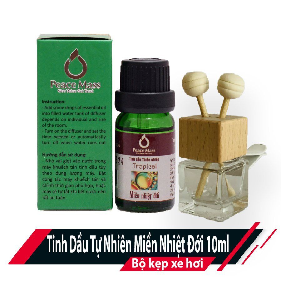  TD10ml-KX6 Combo Tinh Dầu Miền Nhiệt Đới Peace Mass 10ml - Bộ Kẹp Xe Ô tô - Tropical Summer 