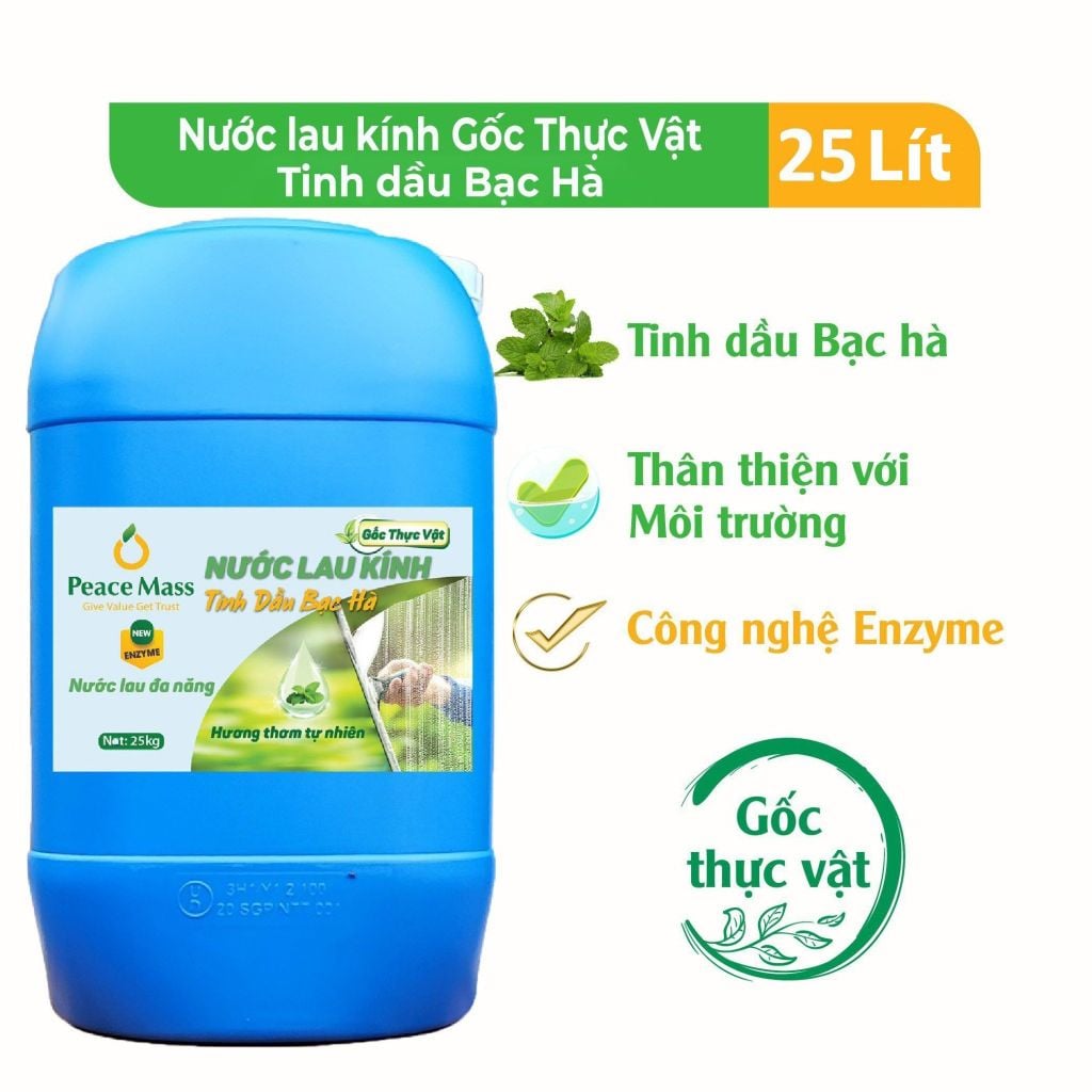  Nước Lau Kính Gốc Thực Vật Peace Mass Tinh Dầu Bạc Hà - 25 lít (Nước Lau đa năng) 