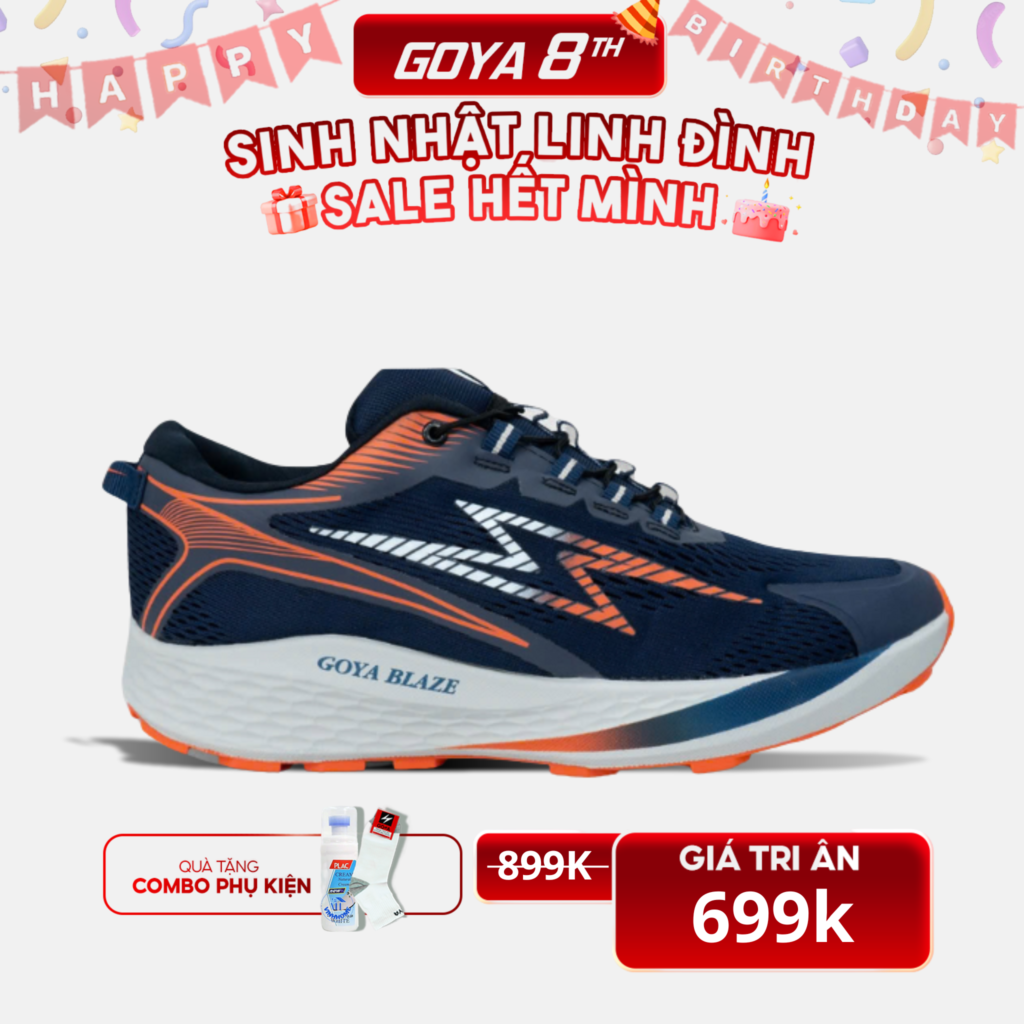  Giày Thể Thao Chạy Bộ, Leo Núi Nam Nữ Goya Trail Blaze Năm 2025 Xanh Dương Đế Cam 