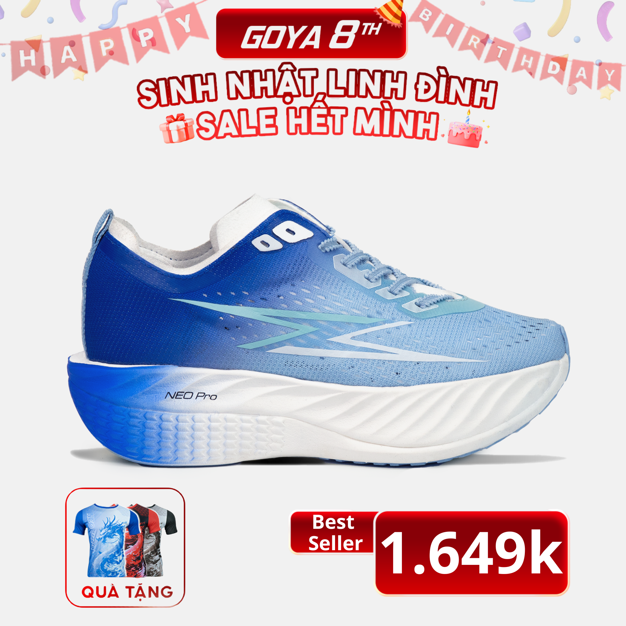  [NEW] Giày Thể Thao Chạy Bộ Nam Nữ Goya Neo Pro Full Carbon Năm 2025 Trắng Xanh Nhạt 