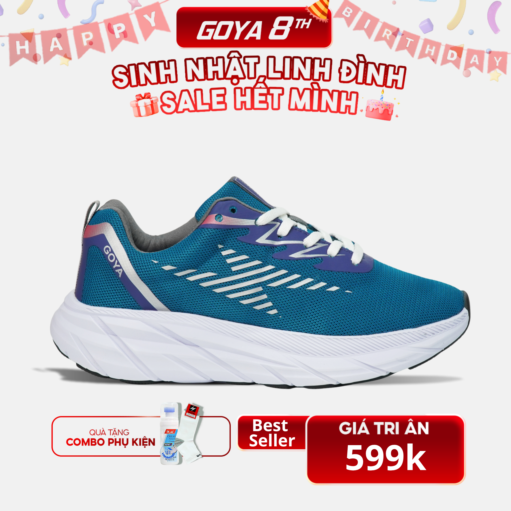  [SNGY] Giày Thể Thao Chạy Bộ Nam Nữ Goya Plus Năm 2025 Xanh Dương V2 