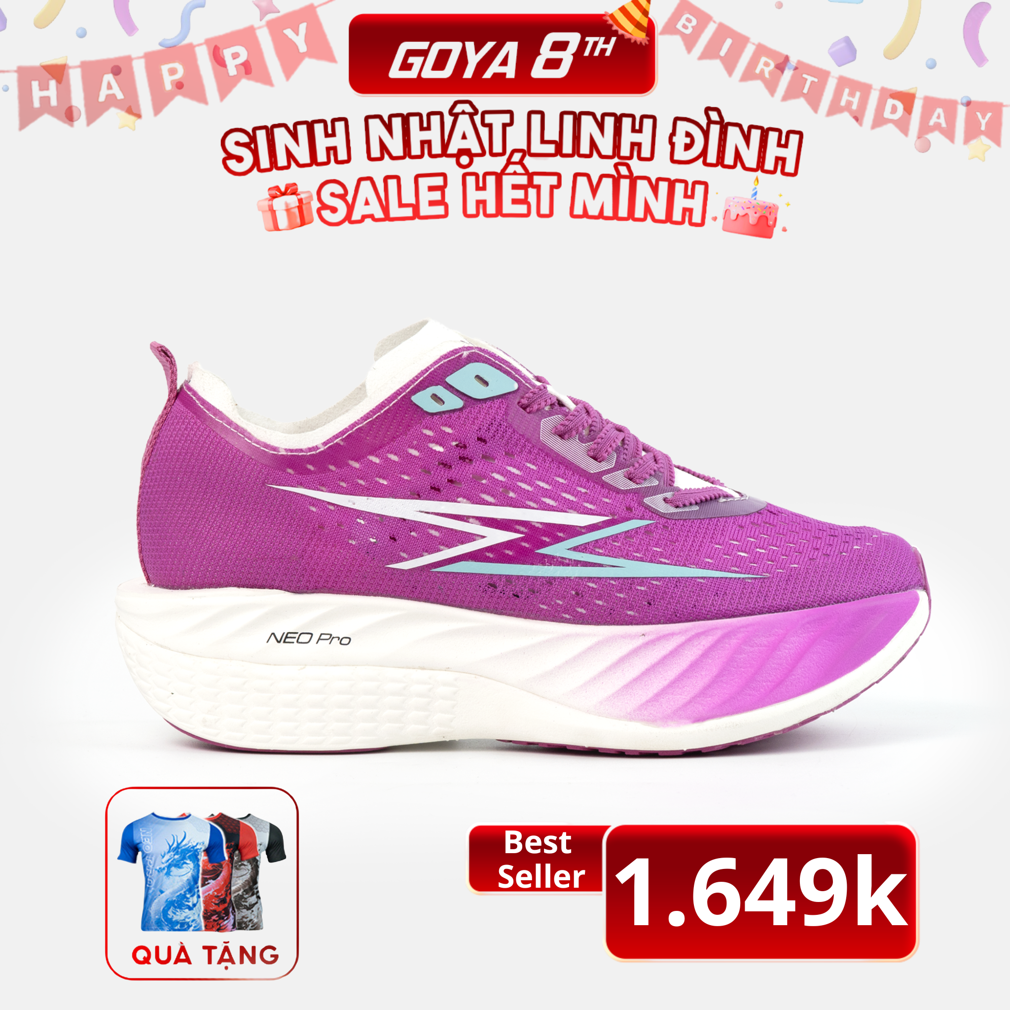  [NEW]Giày Thể Thao Chạy Bộ Nam Nữ Goya Neo Pro Full Carbon Năm 2025 Tím Trắng 