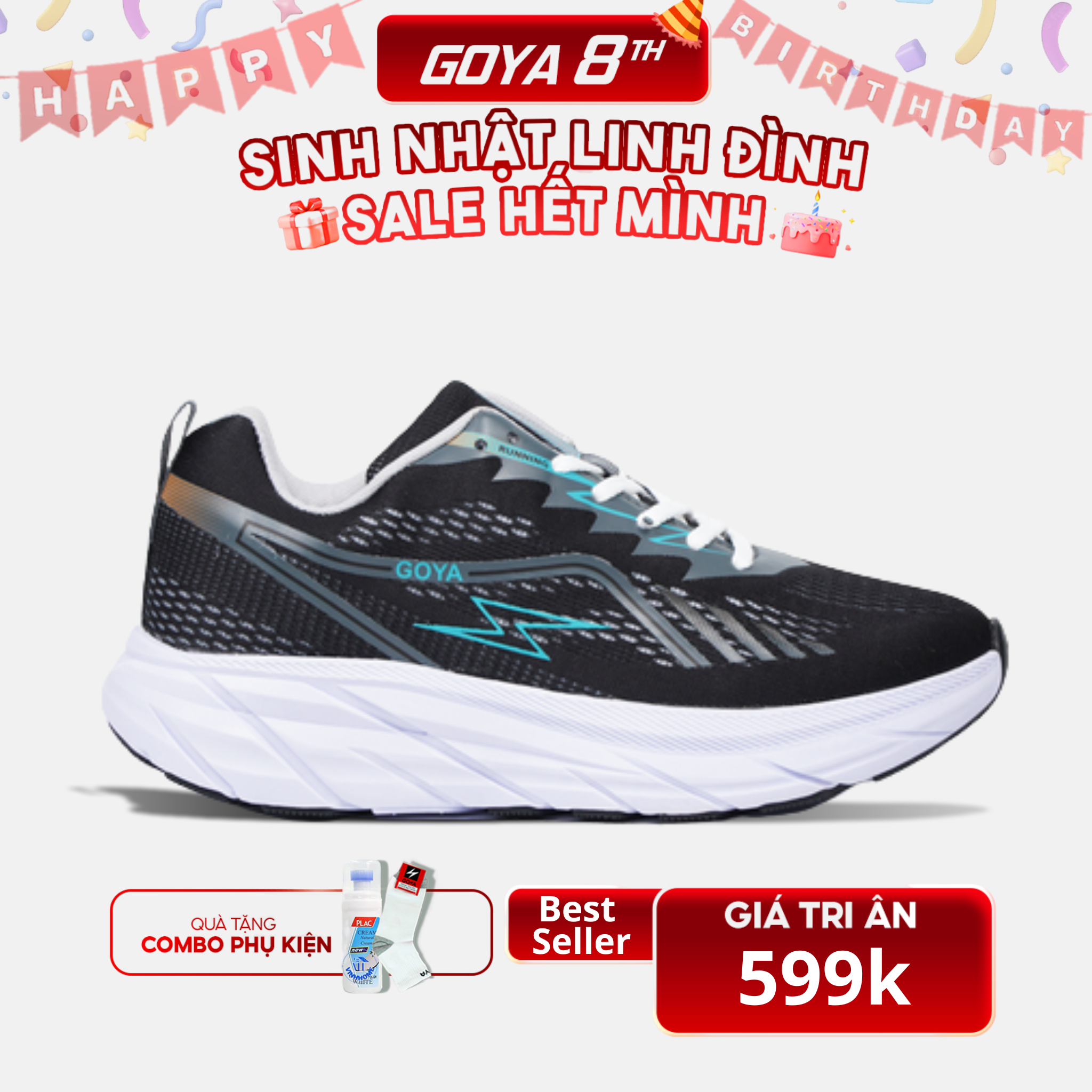  [SNGY] Giày Thể Thao Chạy Bộ Nam Nữ Goya Plus Năm 2025 Đen Trắng V1 