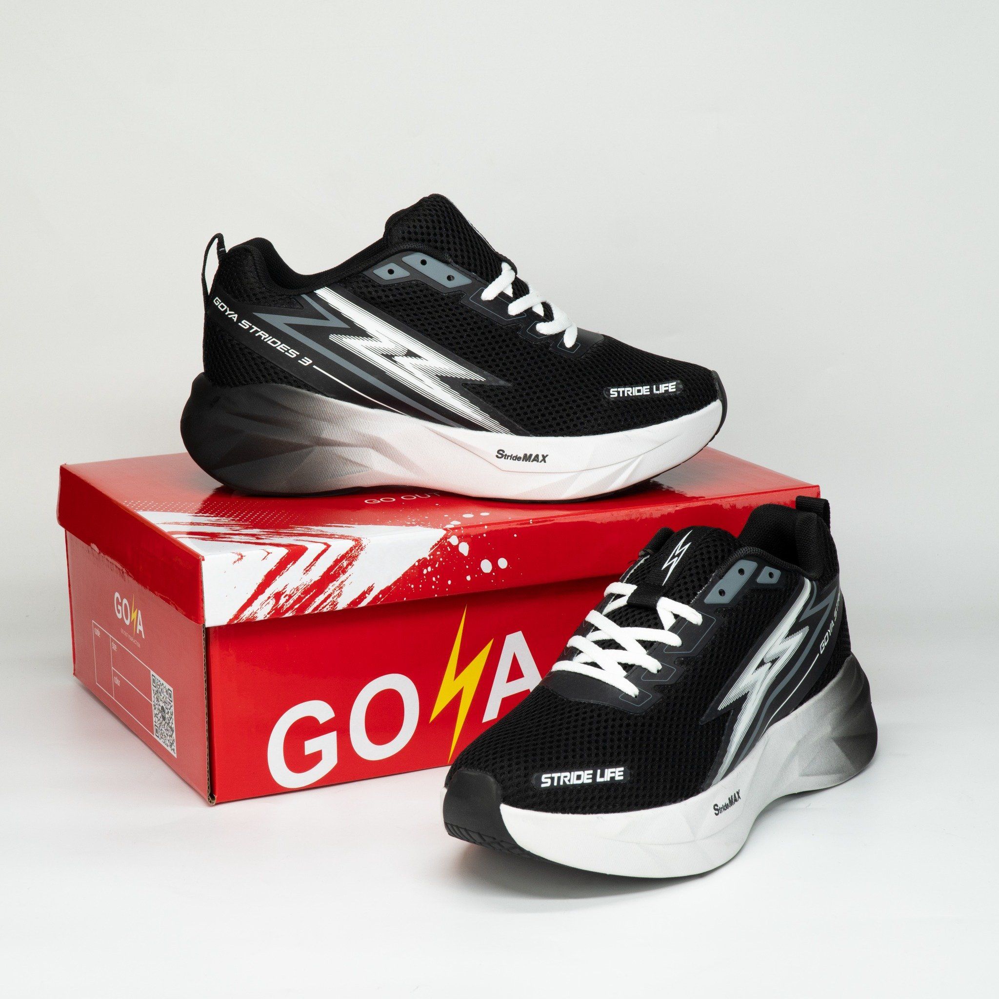  [SNGY] Giày Thể Thao Chạy Bộ Nam Nữ Goya Strides 3 Năm 2025 Đen Trắng 