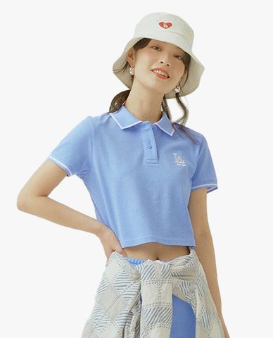  MLB - Áo thun nữ croptop cổ bẻ Basic Crop Pique 