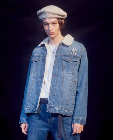  MLB - Áo khoác denim phối lông Big Logo 