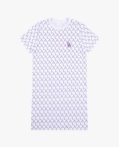  MLB - Đầm mini cổ tròn ngắn tay phom suông Monogram Allover 