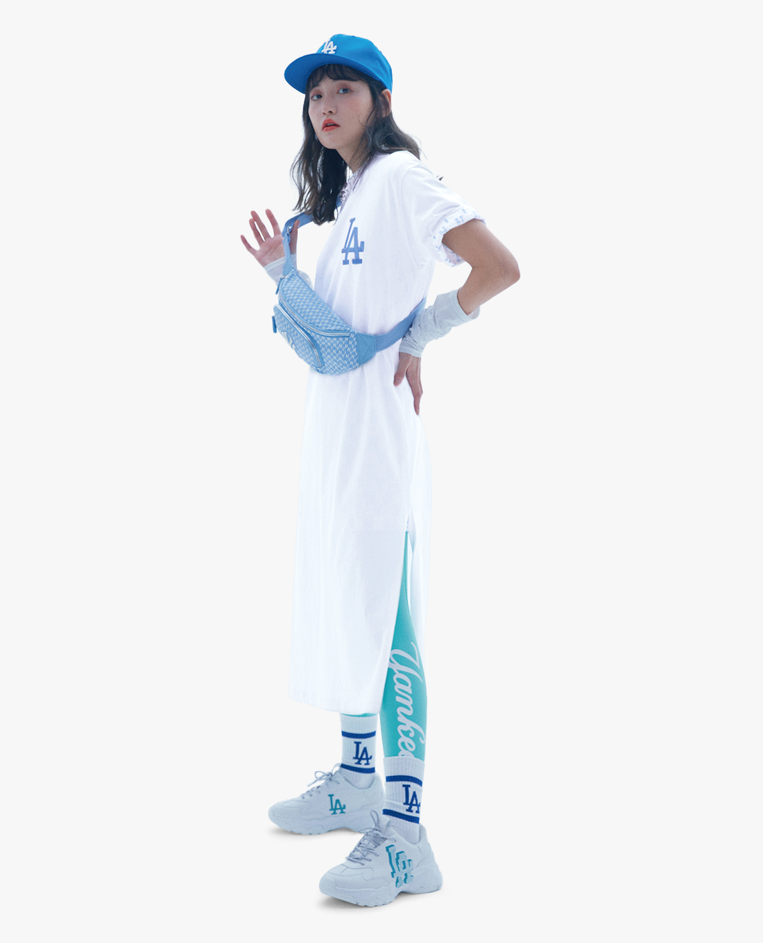 MLB - Đầm midi nữ ngắn tay cổ tròn Logo Basic