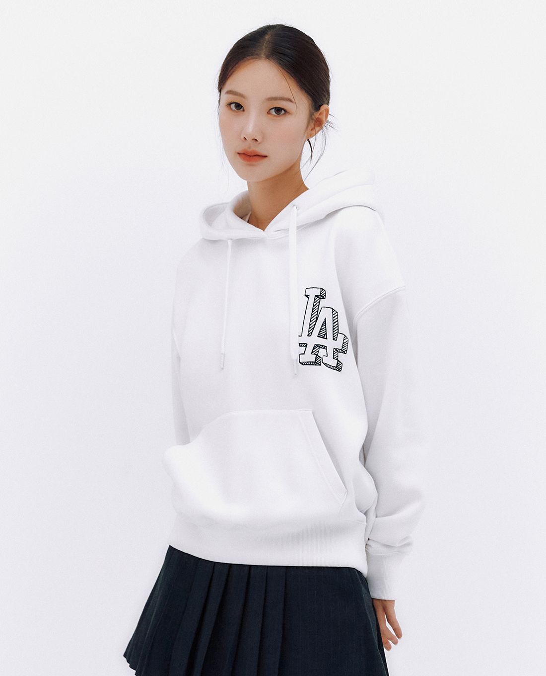 ☆MLB Korea☆ Basic Mega Logo Overfit Hoodie LA Melange Grey ÁO HOODIE MLB LOGO BASIC OVERFIT NY YANKEES XÁM || MLB VIỆT