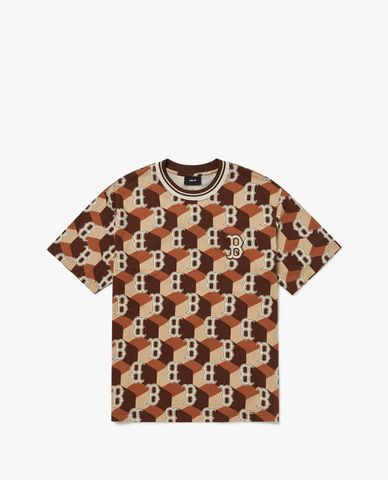  MLB - Áo thun unisex cổ tròn tay ngắn Cube Monogram Overfit 