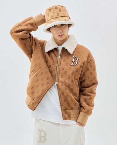  MLB - Áo khoác lông unisex cổ bẻ tay dài Classic Monogram Suede Mustang 