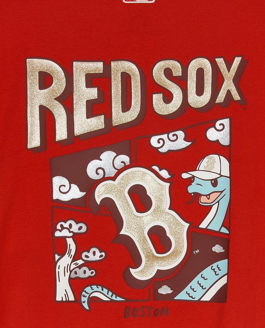 MLB■New Year Snake Cartoon Over Short Sleeve■送料込 MLB - Áo thun unisex cổ tròn tay ngắn New Year Snake Cartoon
