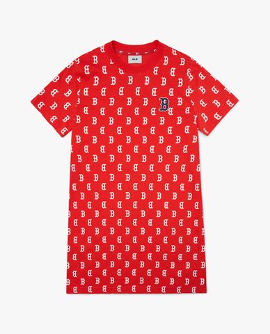  MLB - Đầm mini ngắn tay phom suông Monogram 
