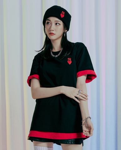  MLB - Áo thun cổ tròn ngắn tay Heart Overfit 